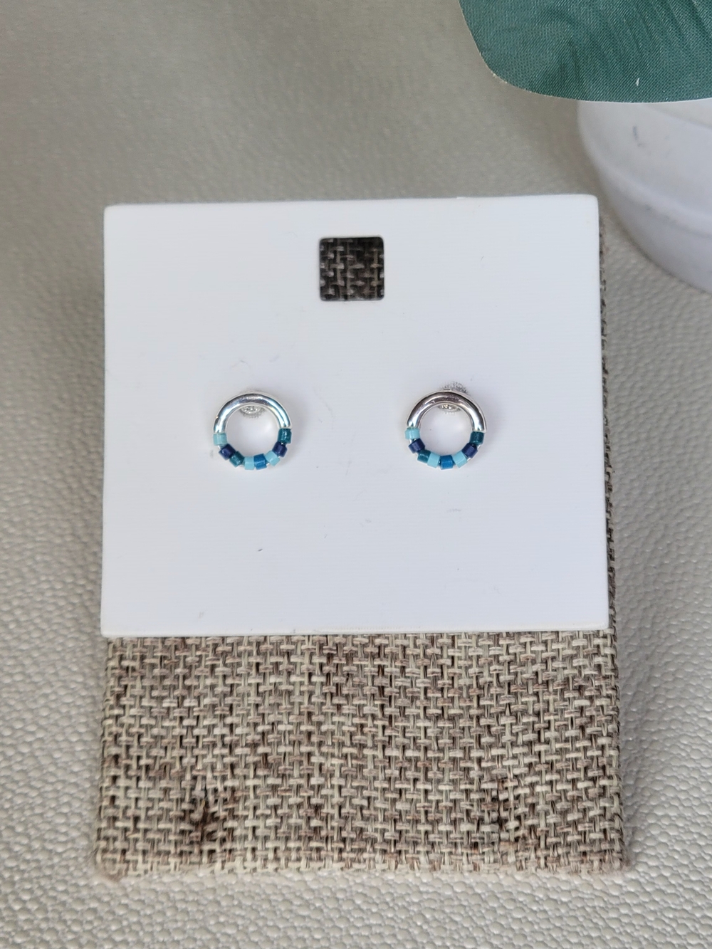 Delicate Blue Circle Stud Earrings - Picture 2 of 3
